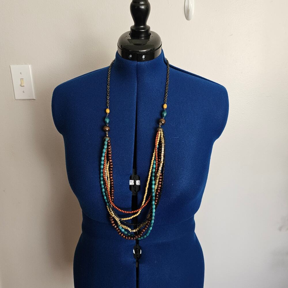Artisan Y2K Mixed Media Multistrand Necklace 39"